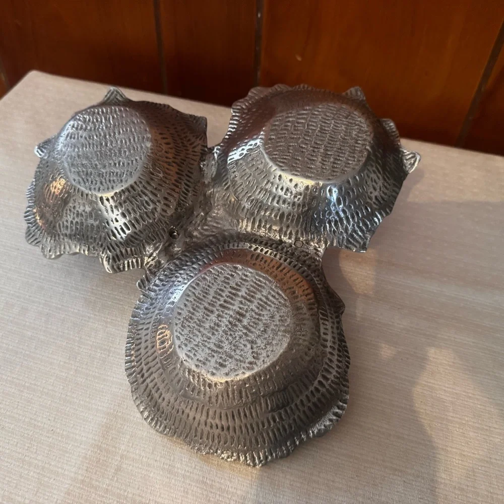 Decorative Silver Sunflower Triple Dish